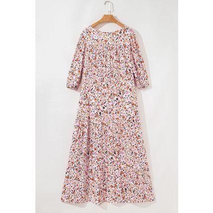 Red Boho Half Sleeve Floral V Neck Maxi Dress