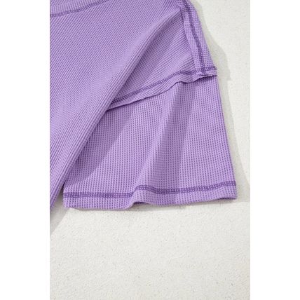 Purple Exposed Seam Half Sleeve Knitted V Neck Textured Top