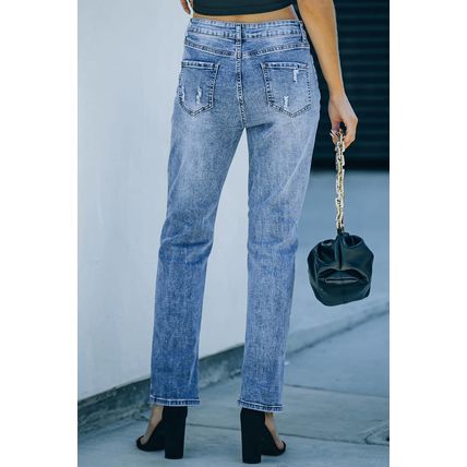 Light Blue Flag Pattern Inspired Sequin Bow Graphic Distressed Jeans