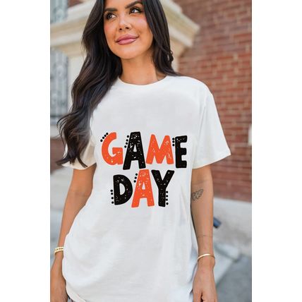 White GAME DAY Funny Letter Printed Casual Tee