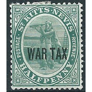 St Kitts-Nevis 1916 SG22 1/2d Dull Blue-Green WAR TAX Mounted Mint ....