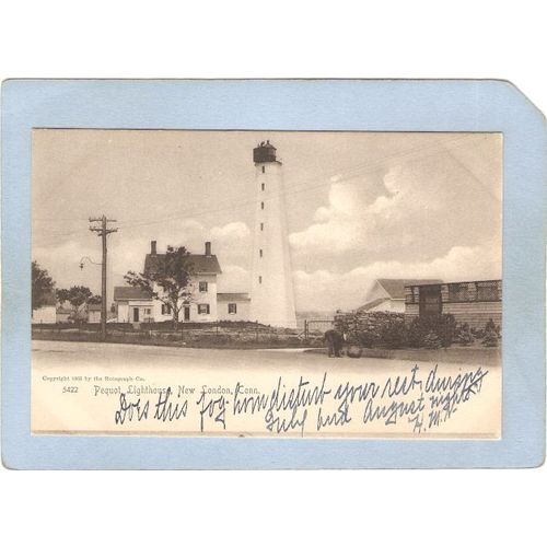 CT New London Lighthouse Postcard Pequot Lighthouse lighthouse_box1, ct_bo~73