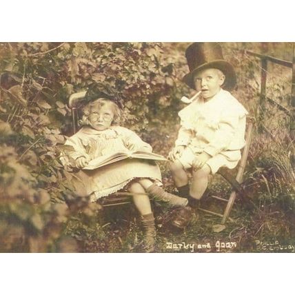 Skipton Children as Married Couple Pipe Smoking Photo Award Winner Postcard