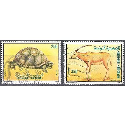 Tunisie 1989 Michel 1194 - 1195 O Cote (2005) 1.40 Euro Tortue et Oryx