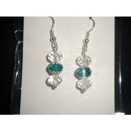 Elegant dark emerald green & clear crystal glass rondelle short earrings