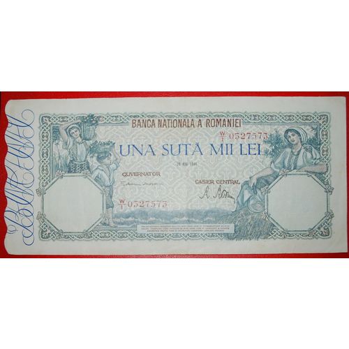 Ⰶ WOMAN AND BOY: ROMANIA ★ 100000 LEI 1946! CRISP!!! LOW START ★ NO RESERVE!