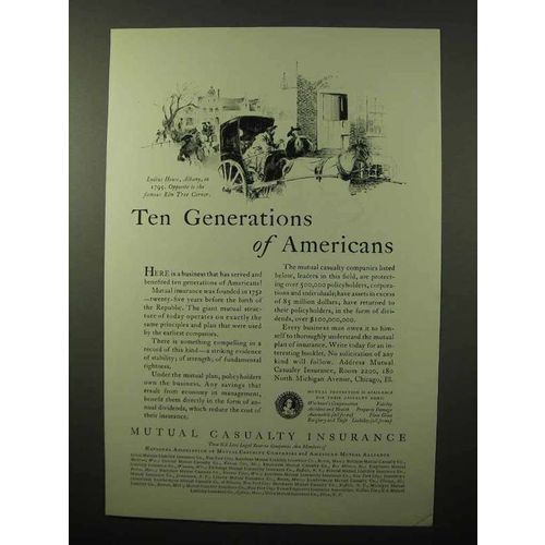 1930 Mutual Casualty Insurance Ad - Ten Generations