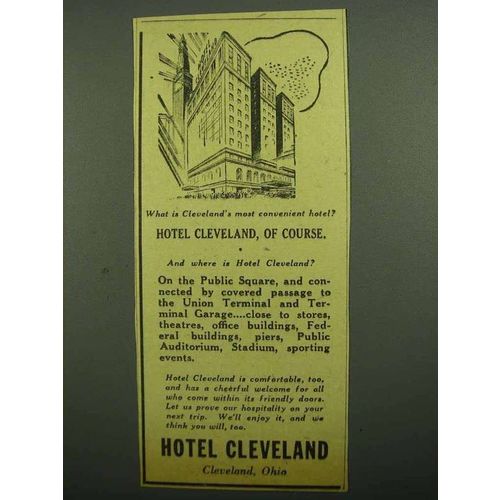 1943 Hotel Cleveland Ad - Most Convenient Hotel
