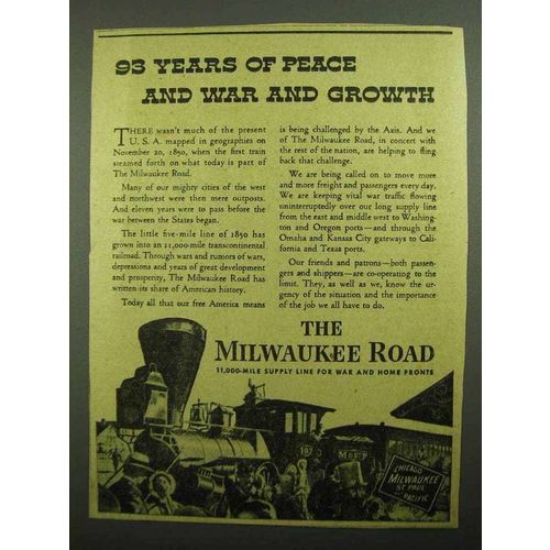 1943 Milwaukee Road Railroad Ad - Peace War Growth