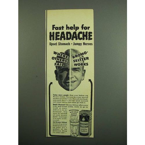 1950 Bromo-Seltzer Medicine Ad - Help Headache