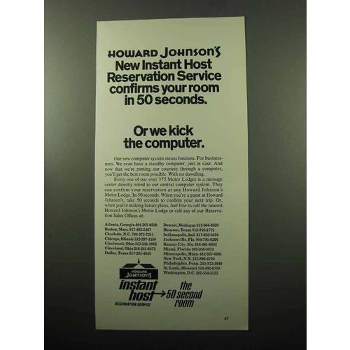 1969 Howard Johnson's Hotel Ad - Instant Host