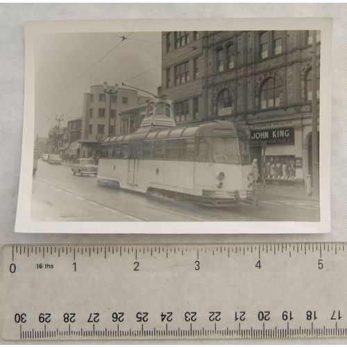 Photo Blackpool Tram outside John King Clothing Shop in 1961