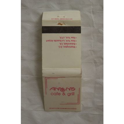 Matchbook Cover Anton's Cafe & Grill, Washington, Bakersfield, New York