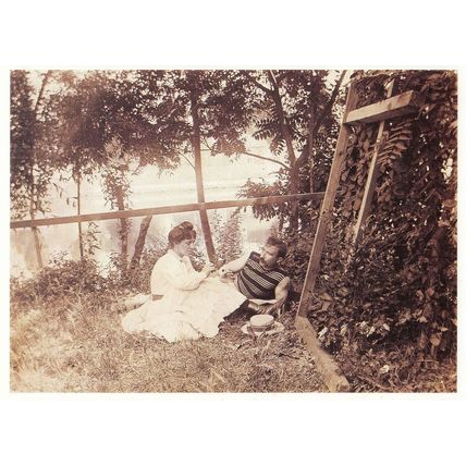 Edwardian French Couple Picnic By Vers Riverside Postcard