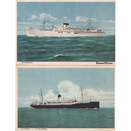 SS Patricia Seucia Britannia 2x Swedish Lloyd Ship Old Postcard s