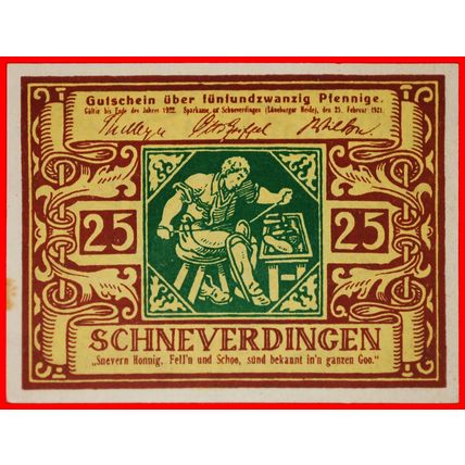 HANOVER: GERMANY SCHNEVERDINGEN ★ 25 PFENNIG 1921 CRISP! ★LOW START★NO RESERVE