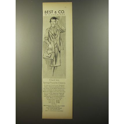 1954 Best & Co. Coat and Skirt Ad - Check into Spring's Favorite Classics