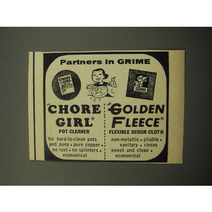 1957 Chore Girl Pot Cleaner and Golden Fleece Scour Cloths Advertisement