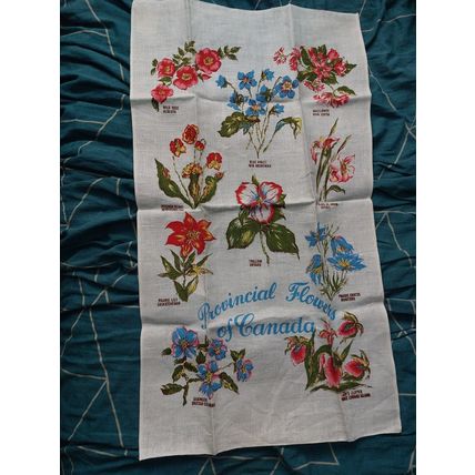 Vintage Leacock Pure Linen Tea Towel - Provincial Flowers of Canada - 75 x 43 cm