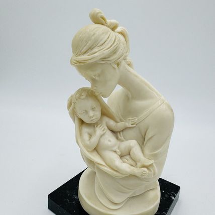 A. Santini Mother & Child Alabaster Sculpture Classic Figurine 7.5” Italy Vtg