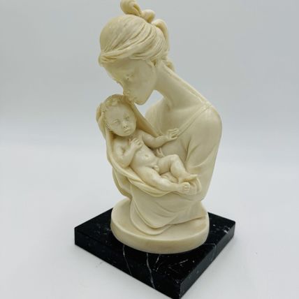 A. Santini Mother & Child Alabaster Sculpture Classic Figurine 7.5” Italy Vtg