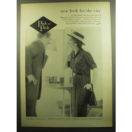 1958 Peck and Peck Shirt Dress Ad - New look for the city