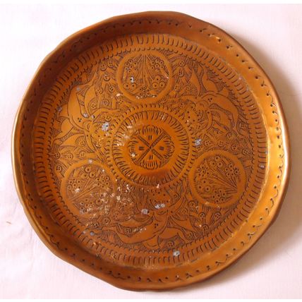 Brass letter tray circa 1950 Indian style ladies & flowers punched design 8 ins