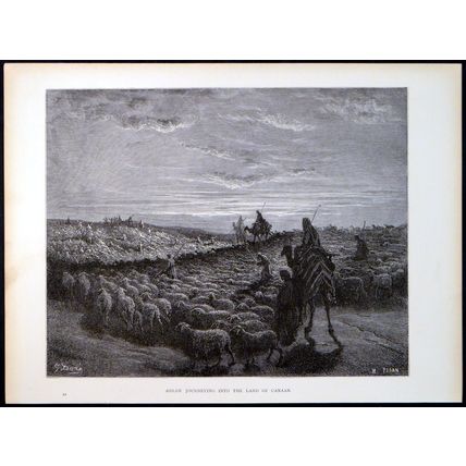 ABRAM JOURNEYING INTO THE LAND OF CANAAN 1885 Gustave Doré ANTIQUE ENGRAVING