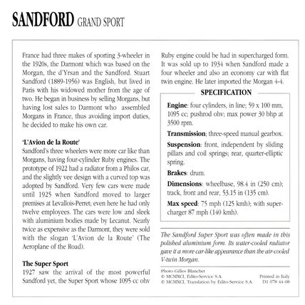 Collectors Club card. Classic Cars. Sandford Grand Sport