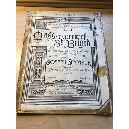 Mass in Honour of St Brigid. Sheet music c. 1890, 19 pages. collectable