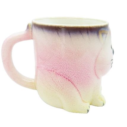 Cat Mug Pink Cream & Grey Ceramic 9.5 CM Microwave & Dishwasher Safe Feline Gift