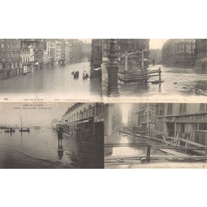 Crue De La Seine Paris French Floods Disaster 4x Old Postcard s