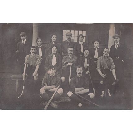 Antique Hockey Team Giant Long Moustache Face Old Sports Postcard
