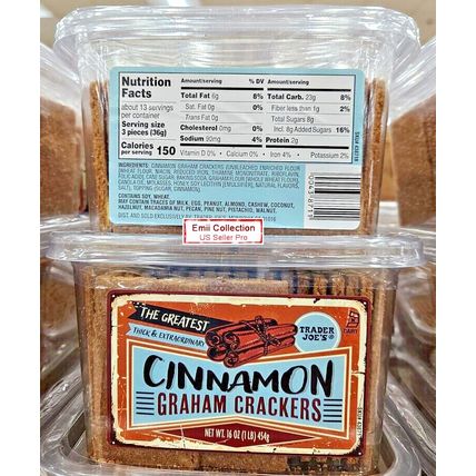 Trader Joe's Thick & Extraordinary Cinnamon Graham Crackers 16oz 454g (Two Tubs)