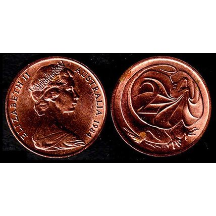 Australia Two Cent 1984 Used Coin Frilled neck-lizard 2c QE II