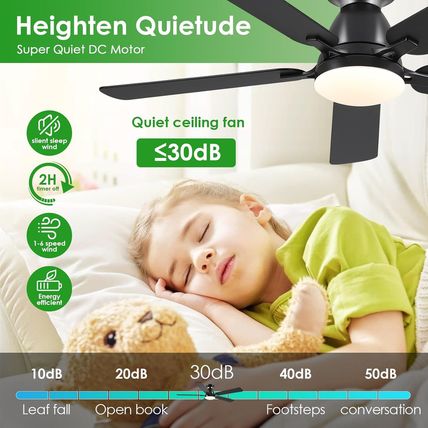 Ceiling Fans with Lights- 52" Low Profile Indoor Ceiling Fan with Light and Remo