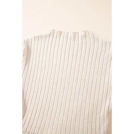 Beige Ribbed Knit Patchwork Printed Belted A-line Dress