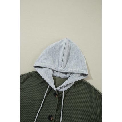 Jungle Green Oversized Corduroy Contrast Hooded Shacket