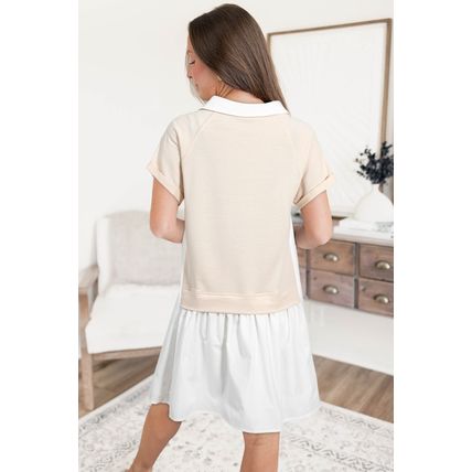 Jet Stream Shirt Collar Buttoned Patchwork Short Sleeve Mini Dress