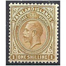 Falkland Islands 1921 SG79 1/- Deep Ochre Mounted Mint ..