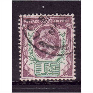 GREAT BRITAIN 1902 SG 222 1 1/2d DULL PURPLE AND GREEN FINE USED #4