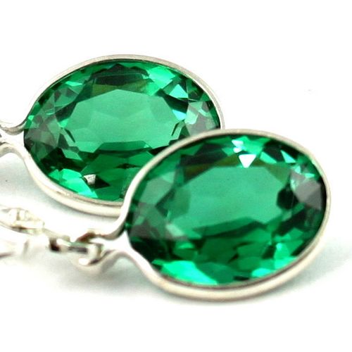 Russian Nanocrystal Emerald, 925 Sterling Silver Leverback Earrings, SE101