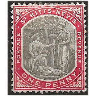 St Kitts-Nevis 1903 SG2 1d Grey-Black & Carmine Mounted Mint . ..