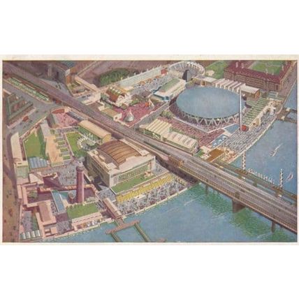 South Bank Exhibition From The Air 1950s Aerial London Artist Drawing Postcard