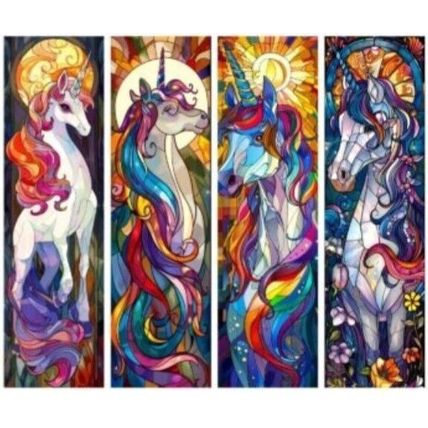 Unicorn Fantasy Stained Gass Look Bookmarks Book Markers Gift For Reader (X5)