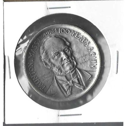 1964Taunton Mass 100 years a city Pewter Medal XF