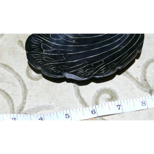 Rare Black Alabaster Japanese Peacock Brush Tray or Trinket Dish