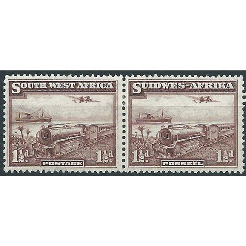 South West Africa 1937 SG96 1 1/2d Purple Brown PAIR Mounted Mint ..