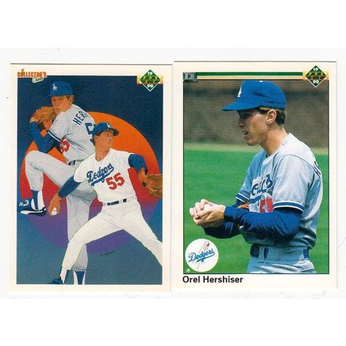 Lot of Two 1990 Upper Deck Orel Hershiser cards- #256, #10 – Dodgers checklist