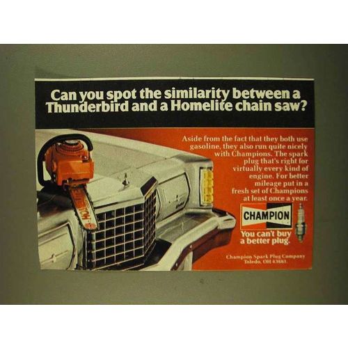 1979 Champion Spark Plugs Ad - Thunderbird Homelite Saw